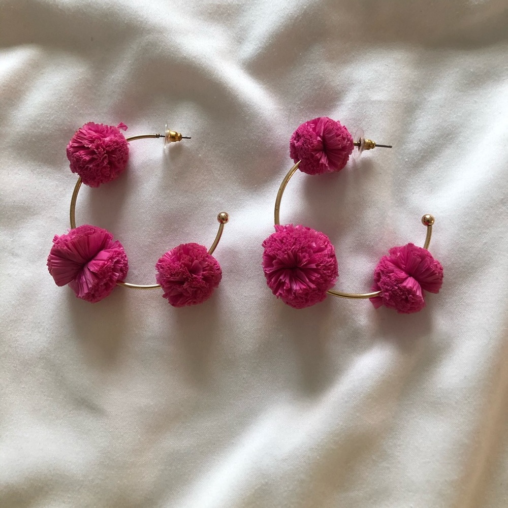 Pink Pom Pom Hoops